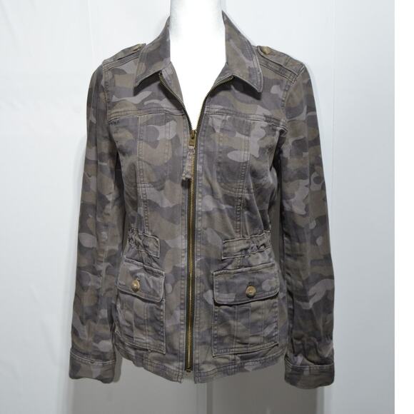 Express Woman's Full Zip Camo Military Utility Jacket Size XS - Picture 1 of 9